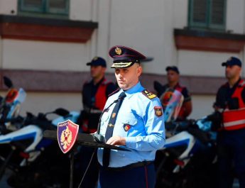 Fjala e Drejtorit të Përgjithshëm Hita, gjatë aktivitetit në kuadër të blerjes së 23 motoçikletave
